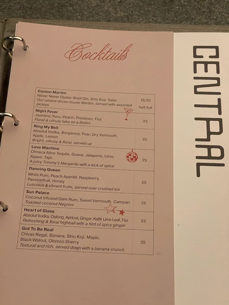 Menu, Central Restaurant