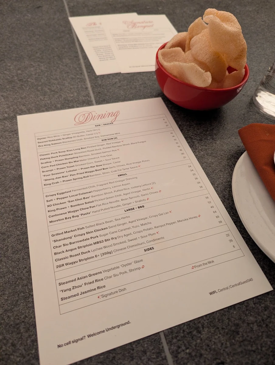 Menu, Central Restaurant