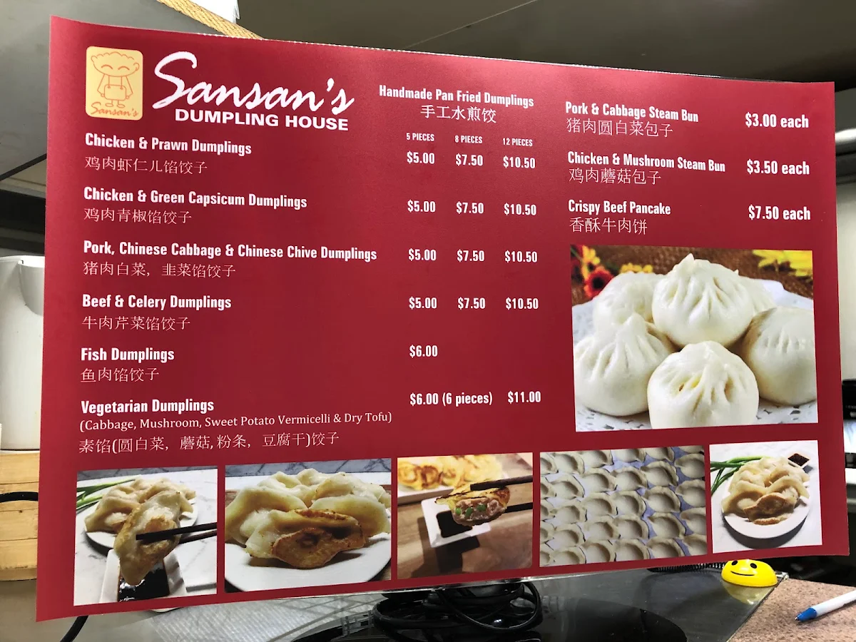 Menu, San San's Dumpling House