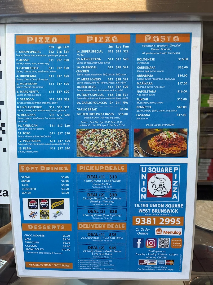 Menu, Union Square Pizza - Italian Pizza and Pasta Restaurant