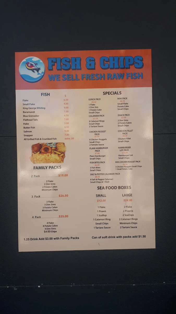Menu, Hazel Glen Fish & Chips