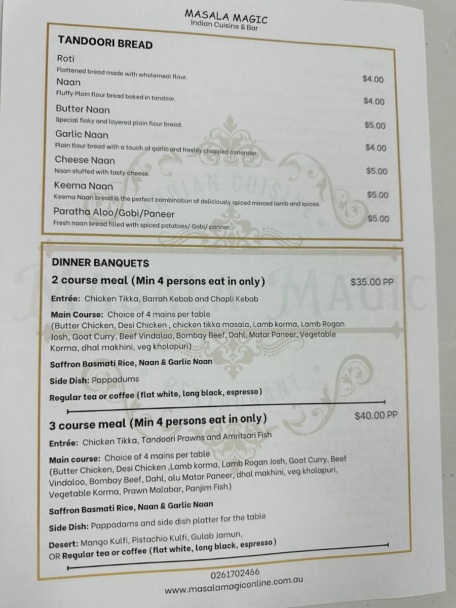 Menu, Masala Magic