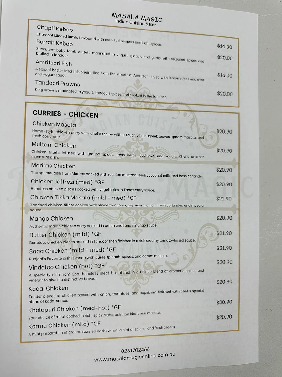 Menu, Masala Magic