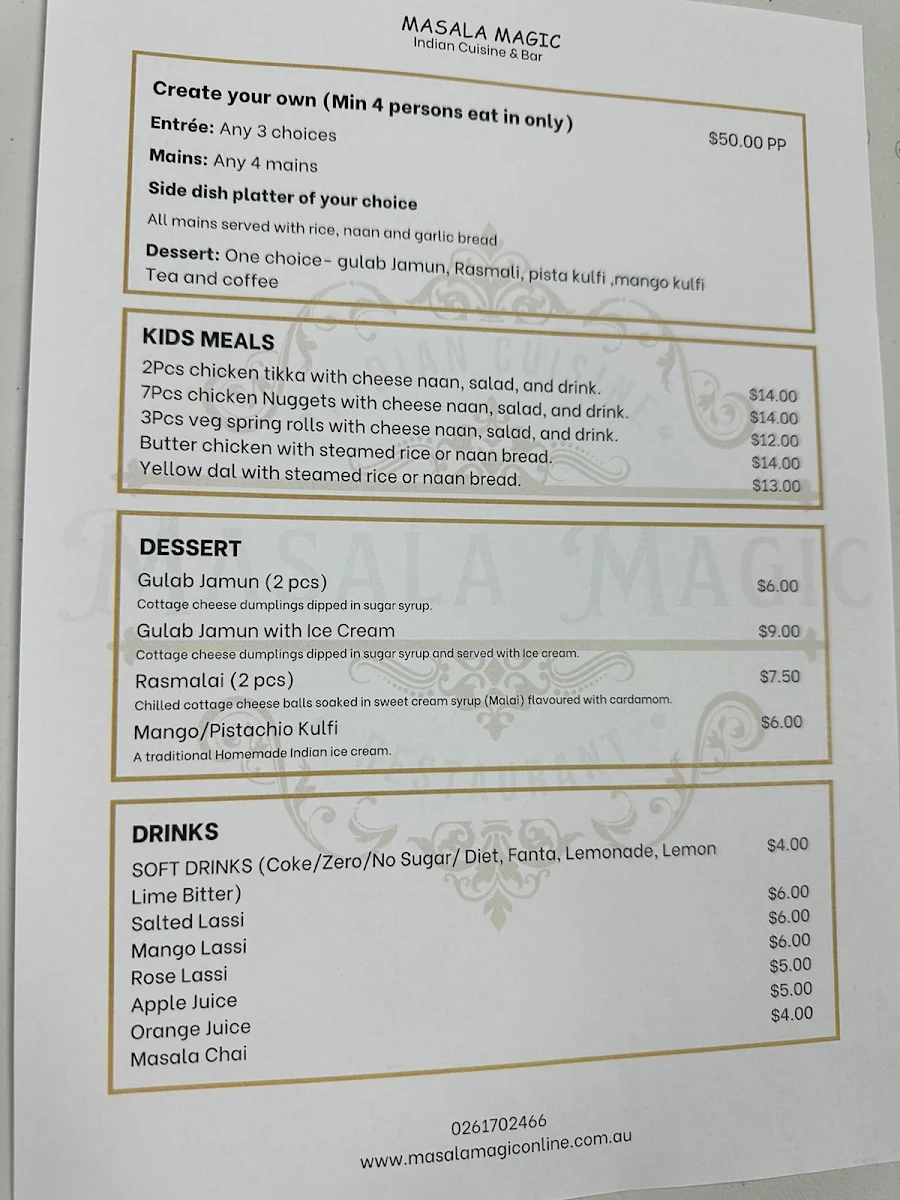 Menu, Masala Magic