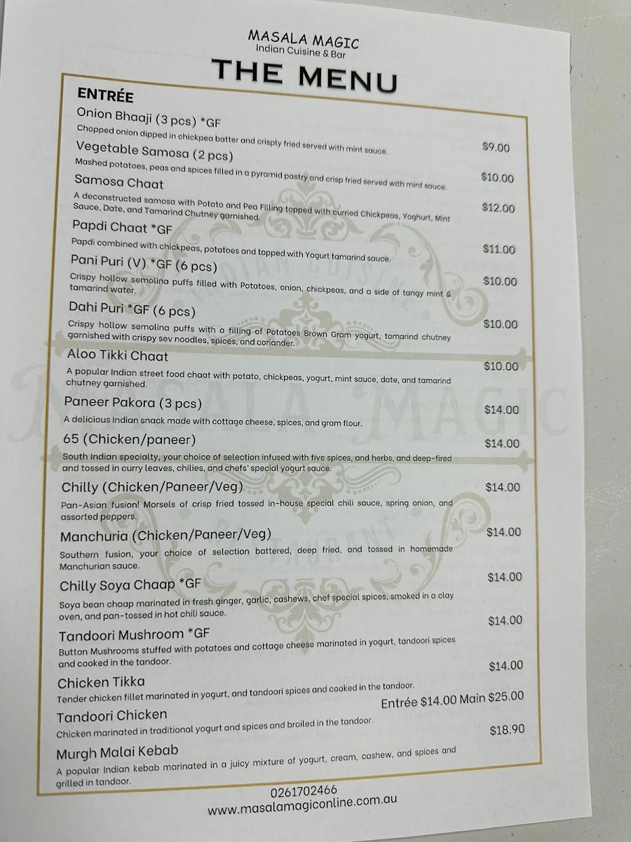 Menu, Masala Magic