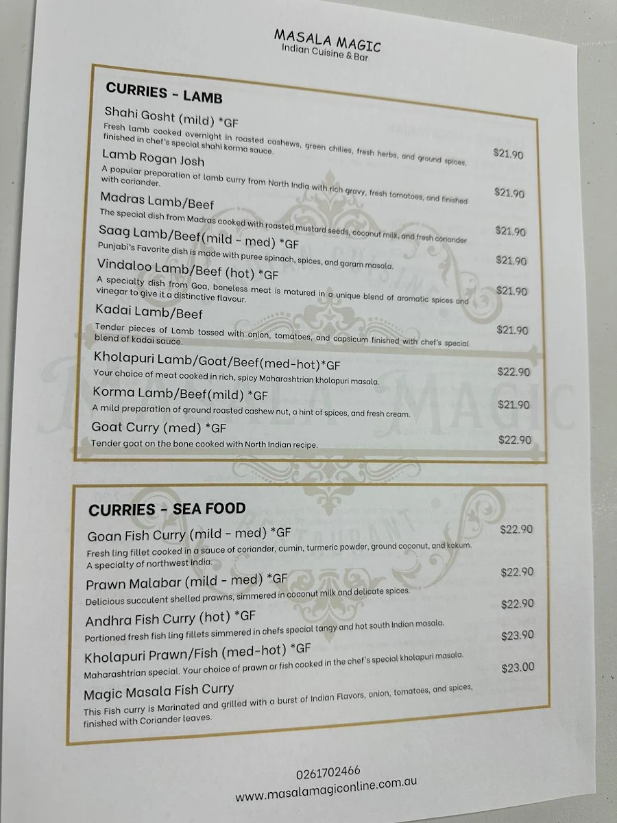 Menu, Masala Magic