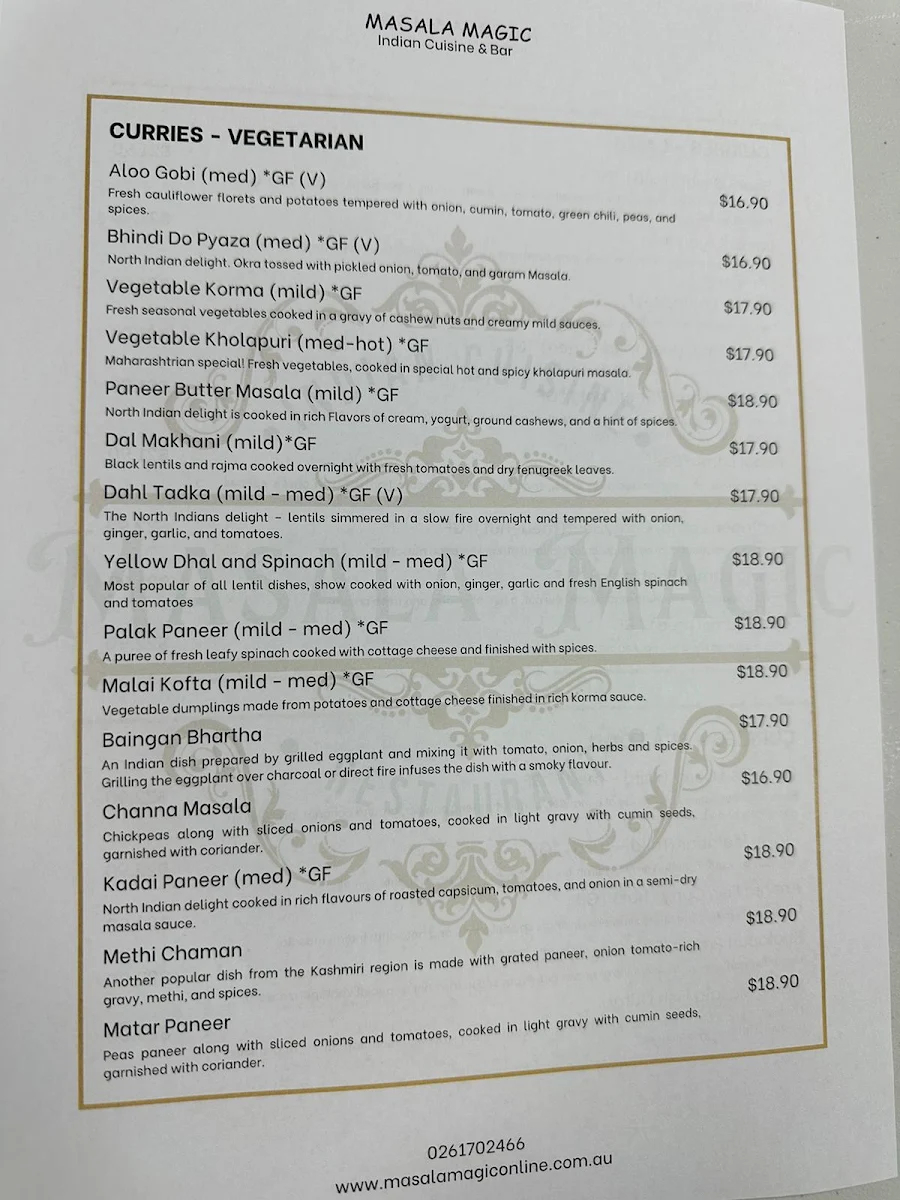 Menu, Masala Magic