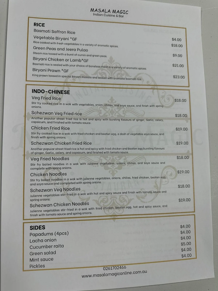Menu, Masala Magic