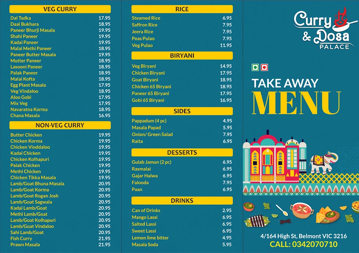 Menu, Curry & Dosa Palace