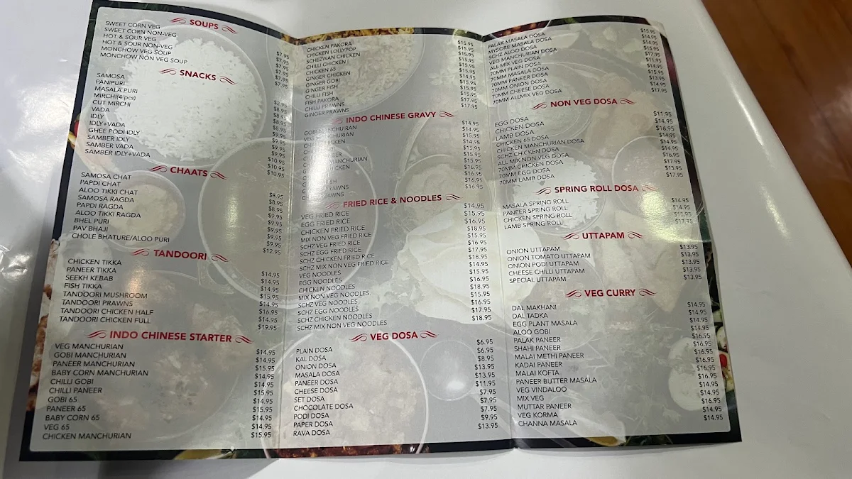 Menu, Curry & Dosa Palace