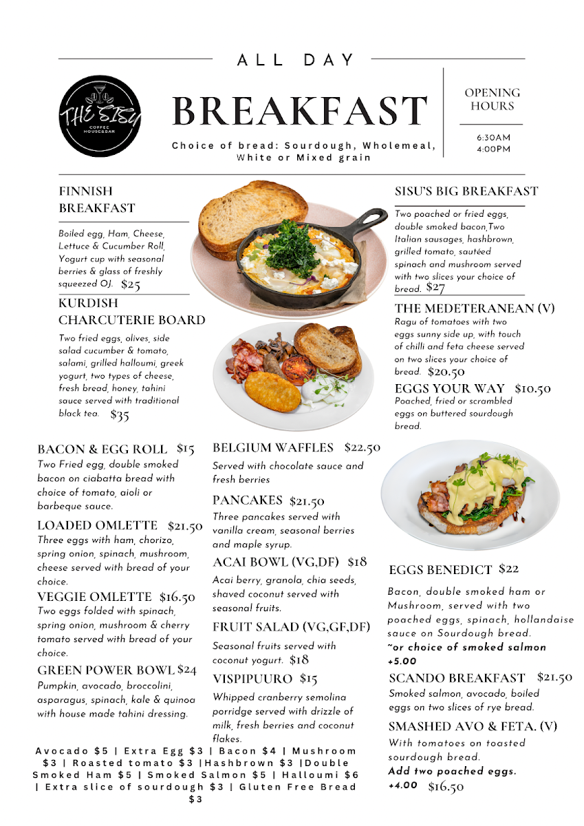 Menu, The Sisu Coffee House & Bar