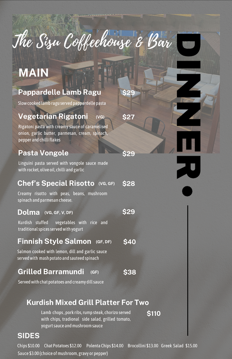 Menu, The Sisu Coffee House & Bar