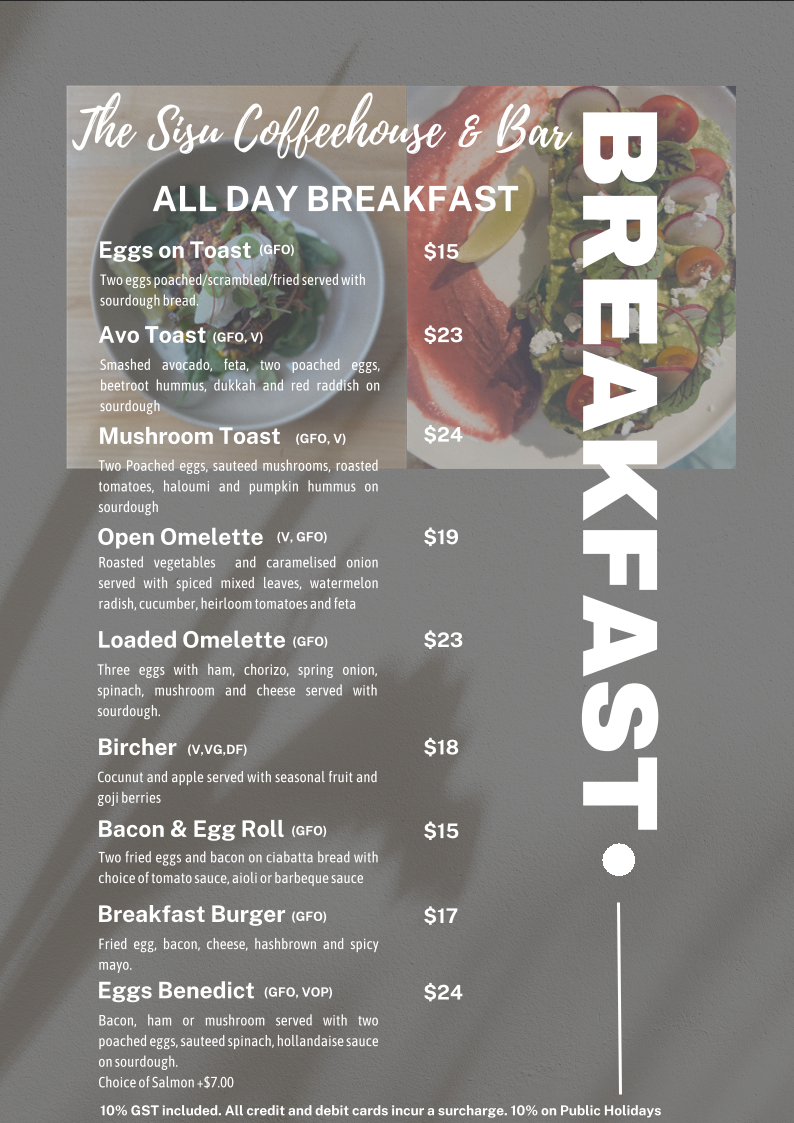 Menu, The Sisu Coffee House & Bar