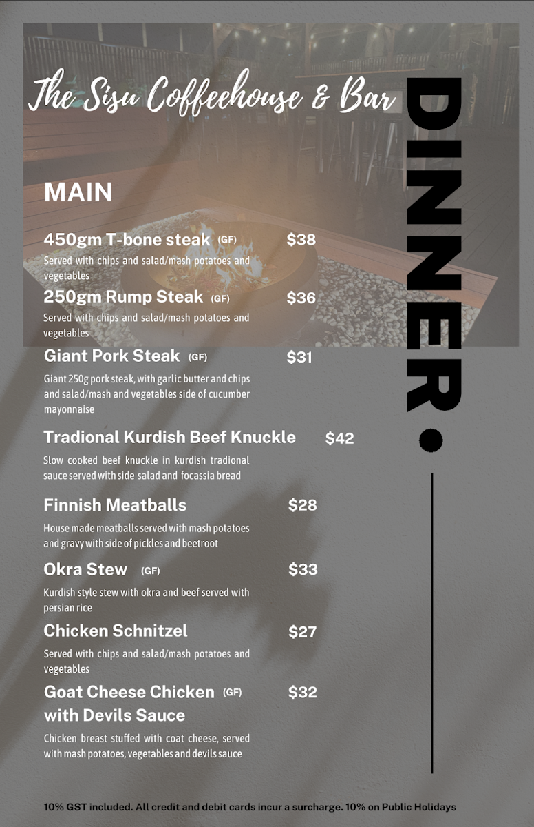 Menu, The Sisu Coffee House & Bar