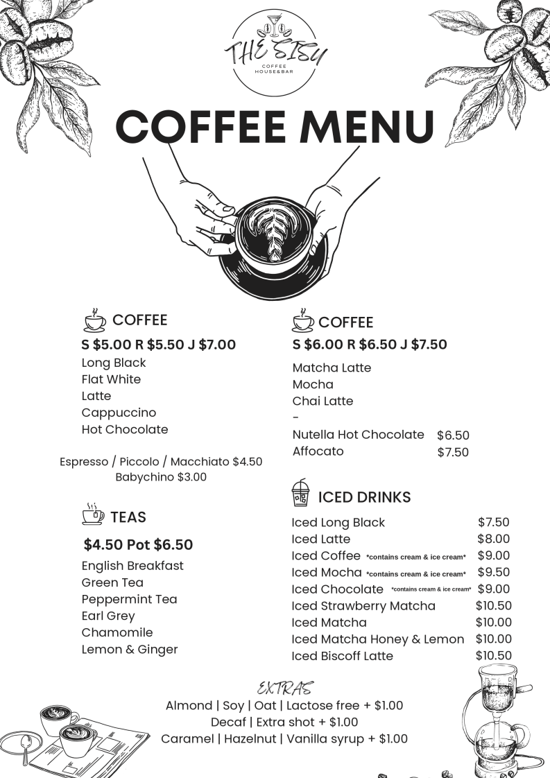 Menu, The Sisu Coffee House & Bar