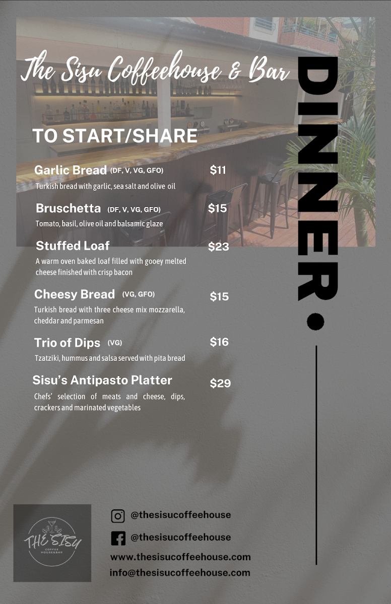 Menu, The Sisu Coffee House & Bar