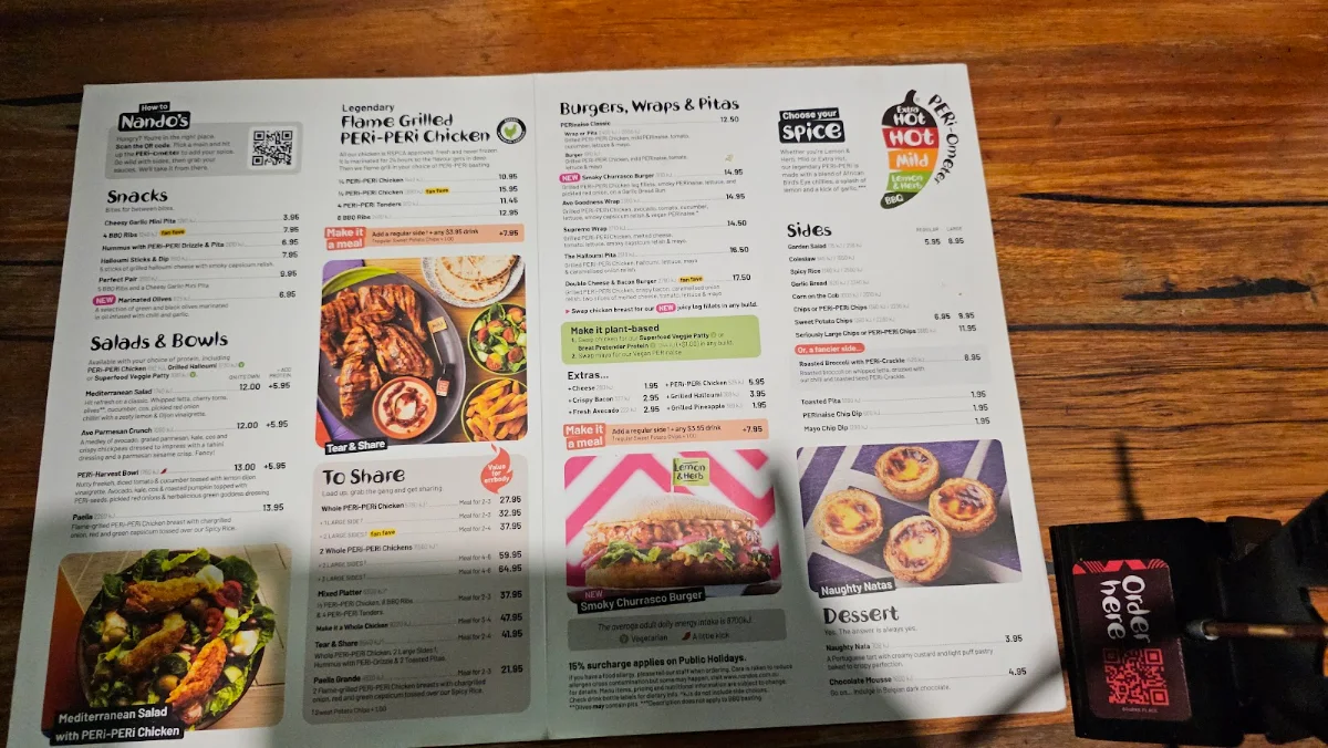 Menu, Nando's Bourke Place