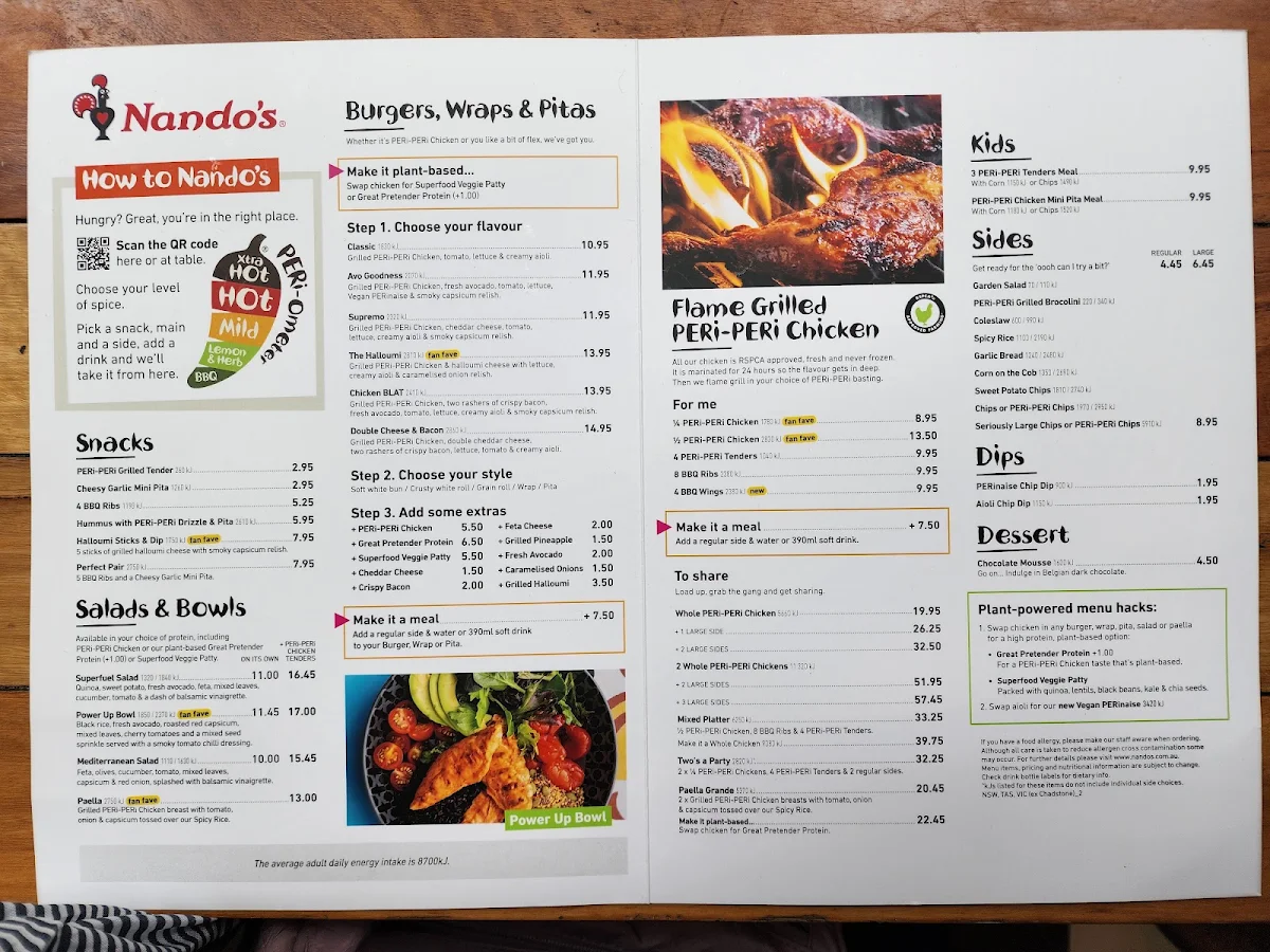Menu, Nando's Bourke Place