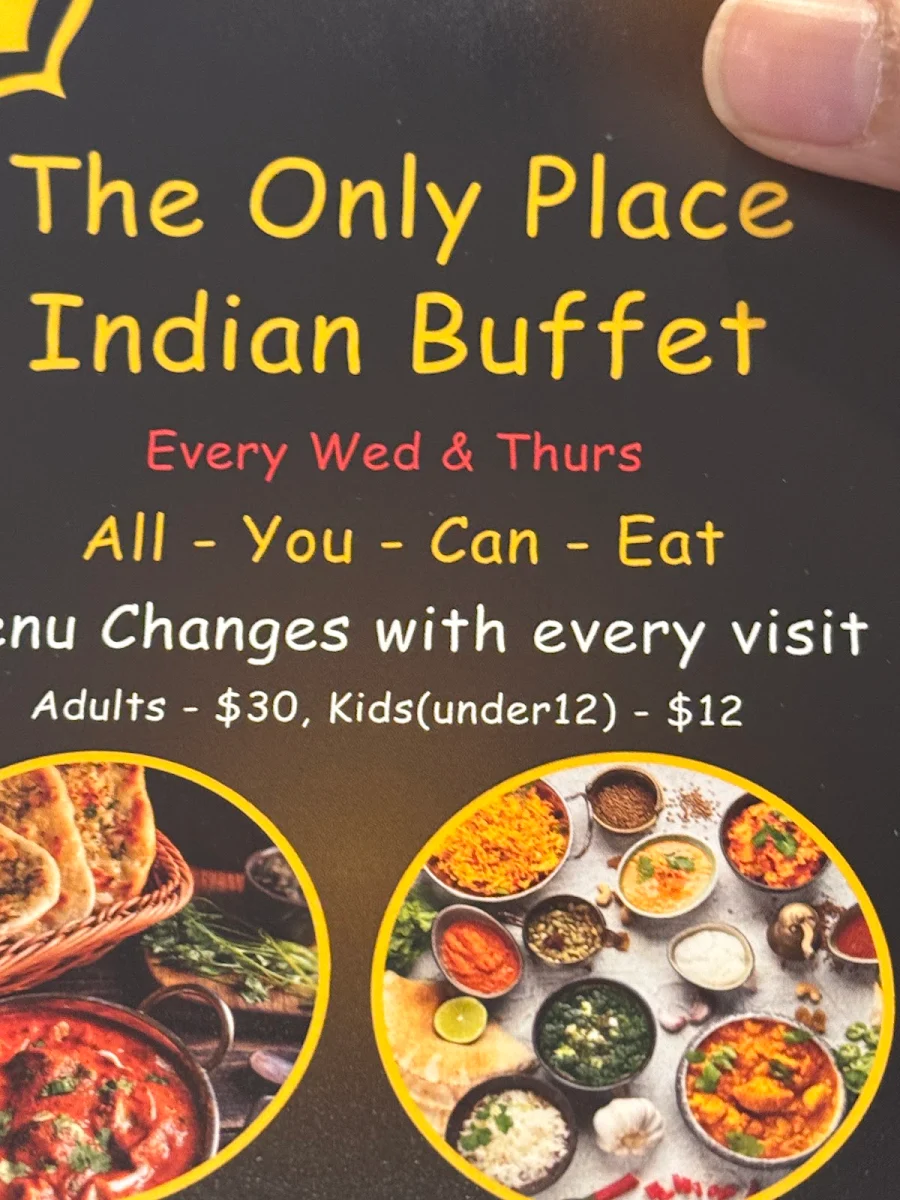 Menu, The Only Place Indian Restaurant. Est. 1998