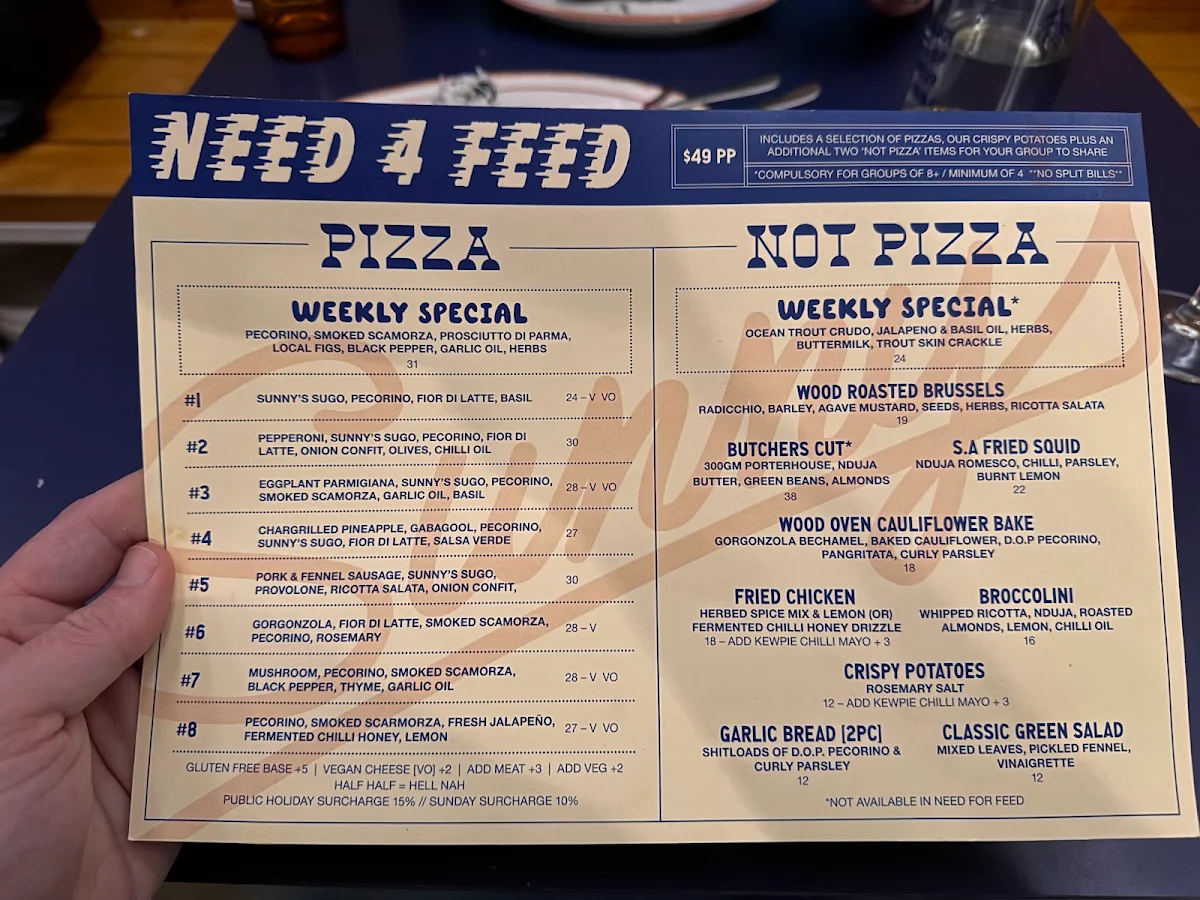 Menu, Sunny's Pizza