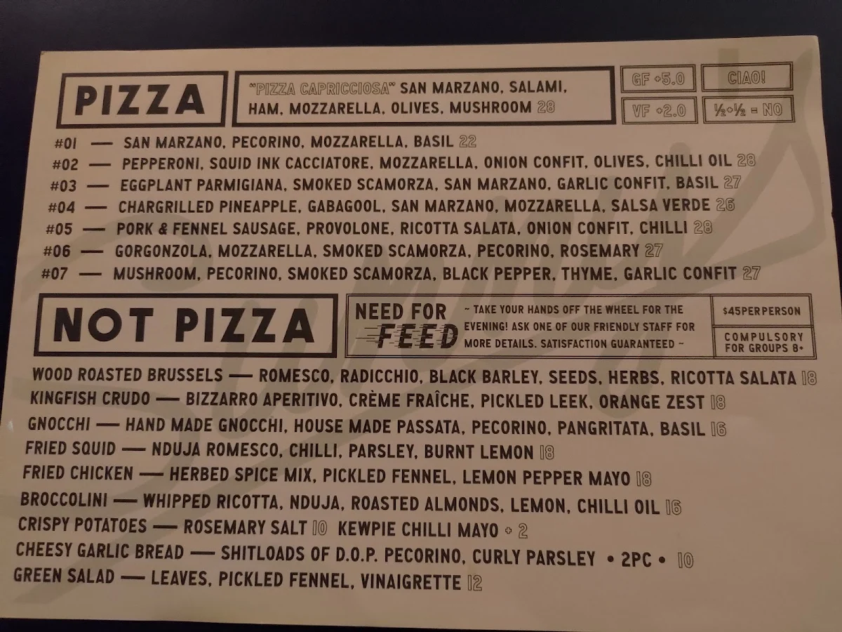 Menu, Sunny's Pizza