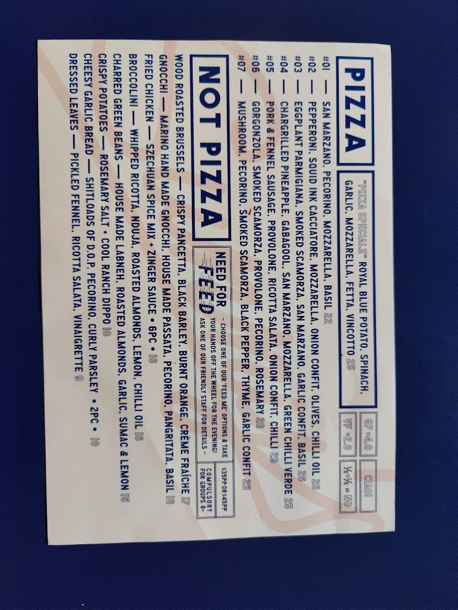 Menu, Sunny's Pizza