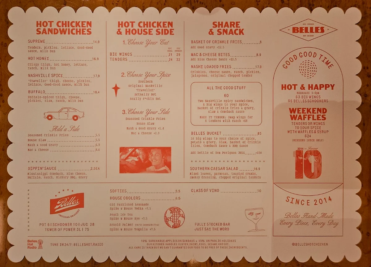 Menu, Belles Hot Chicken