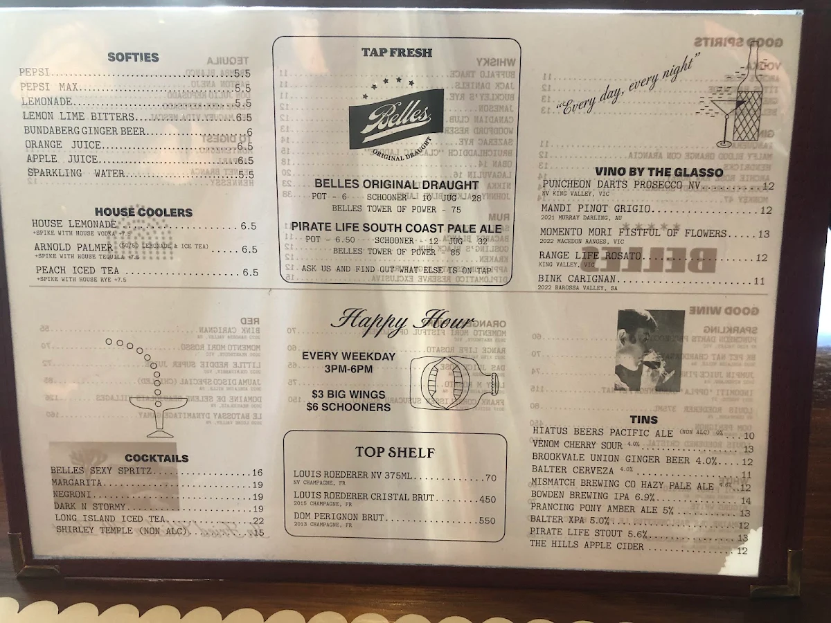 Menu, Belles Hot Chicken