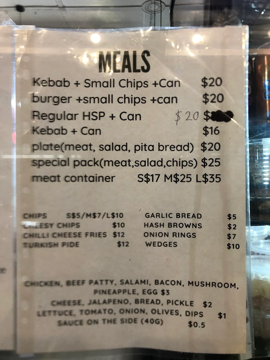 Menu, Kew Kebab House