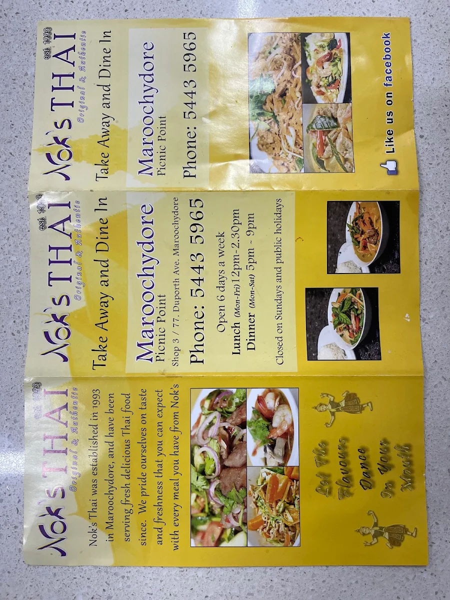 Menu, Nok's Thai @ Picnic Point