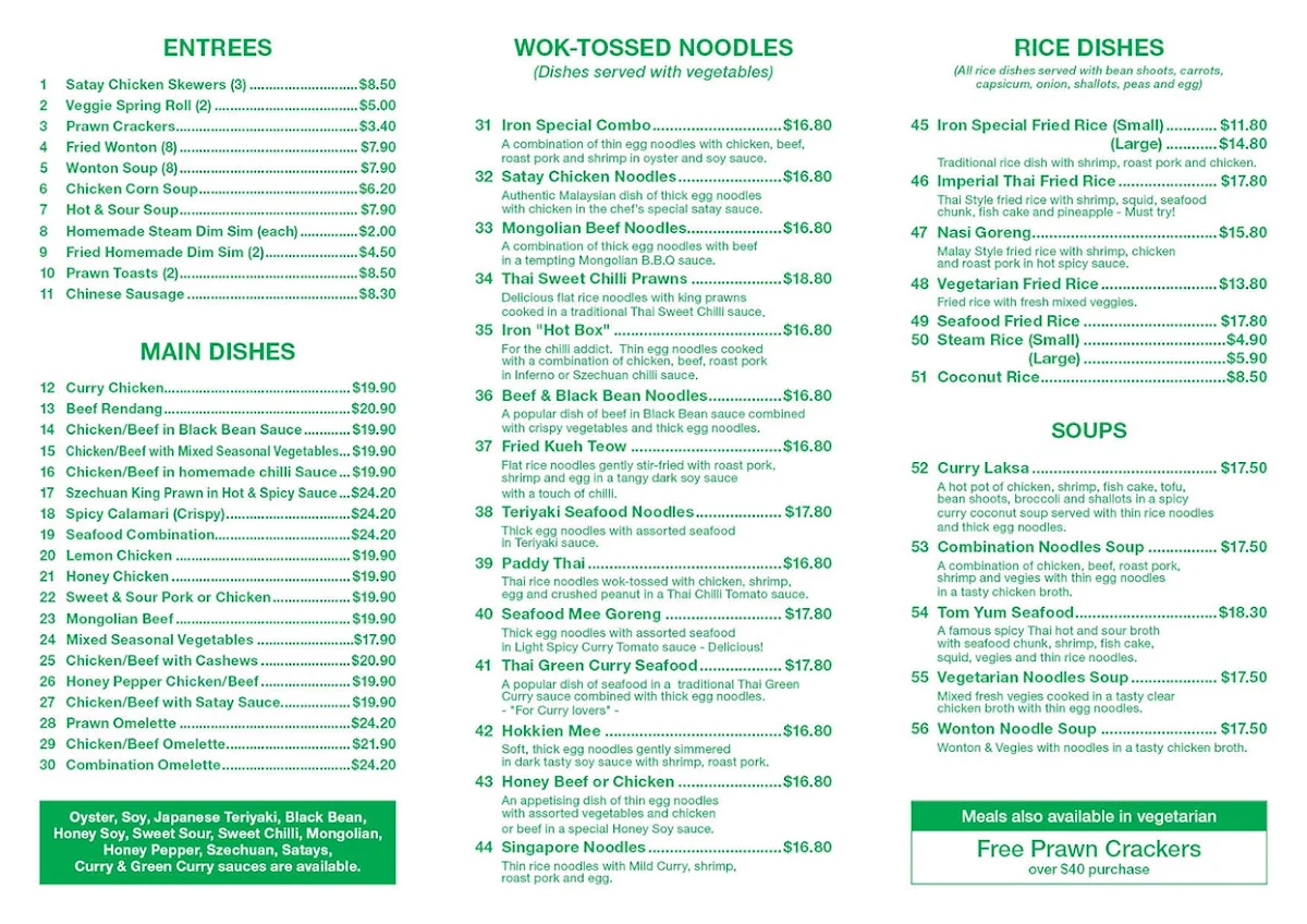 Menu, Iron Kitchen