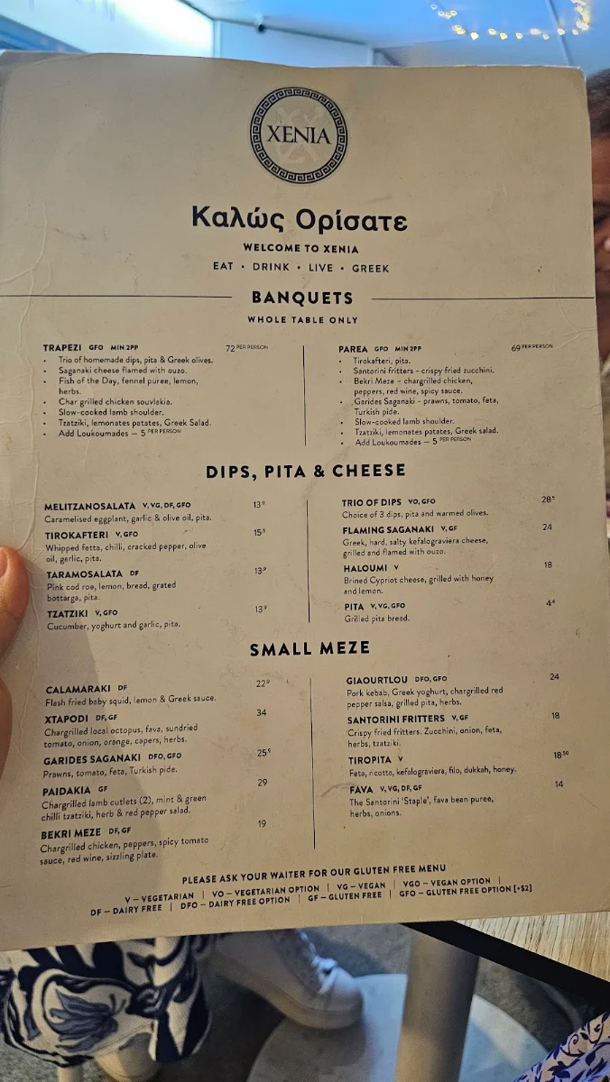 Menu, Xenia Main Beach