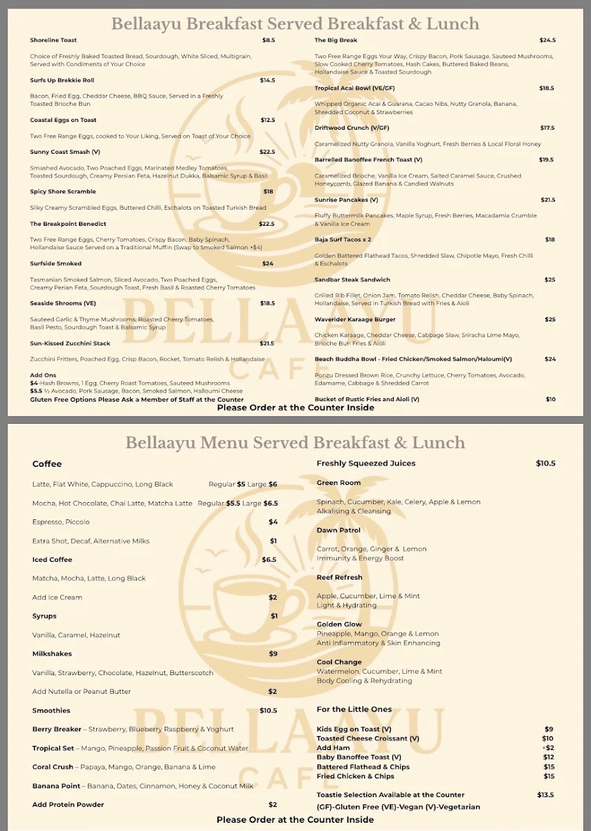 Menu, BELLAAYU CAFE