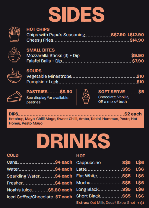 Menu, Papa's Pitstop