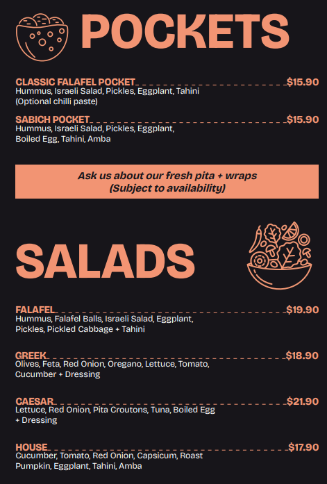 Menu, Papa's Pitstop
