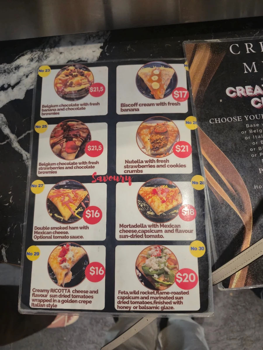 Menu, BONO Gelato,Crepes & Dessert Shop