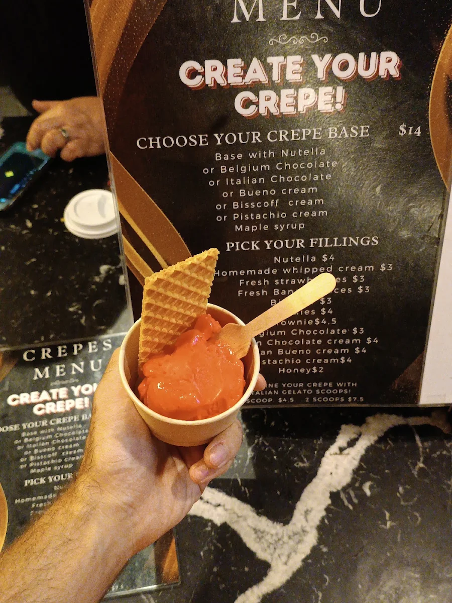 Menu, BONO Gelato,Crepes & Dessert Shop
