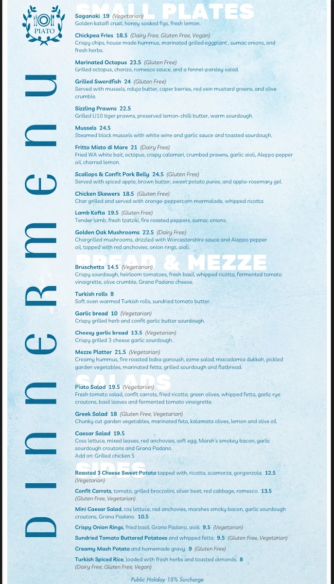 Menu, Piato Mediterranean Restaurant