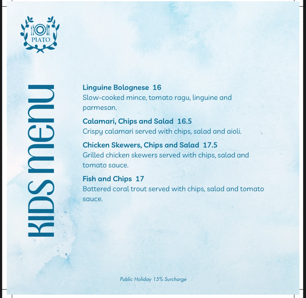 Menu, Piato Mediterranean Restaurant