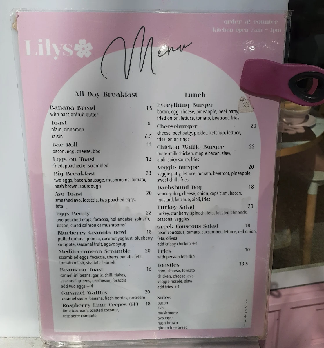 Menu, LILYS CAFE