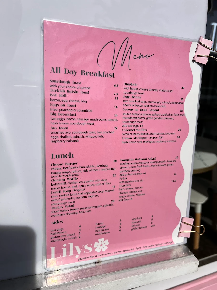Menu, LILYS CAFE