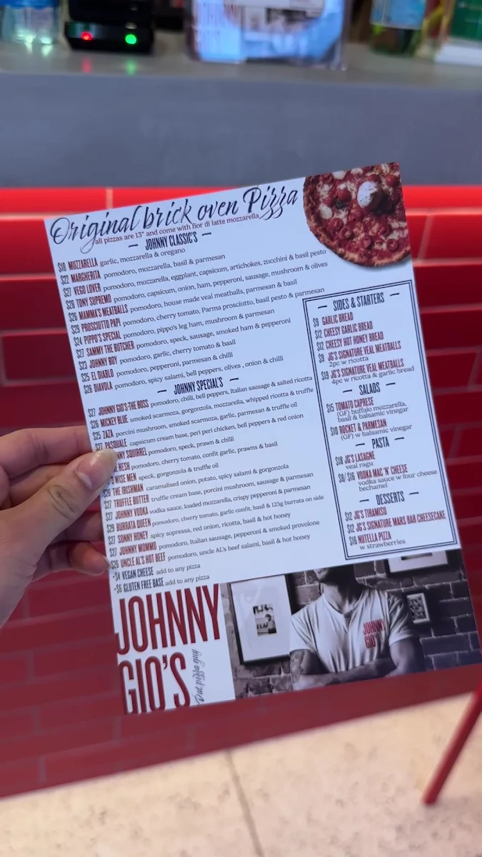 Menu, Johnny Gio's Pizza Chatswood