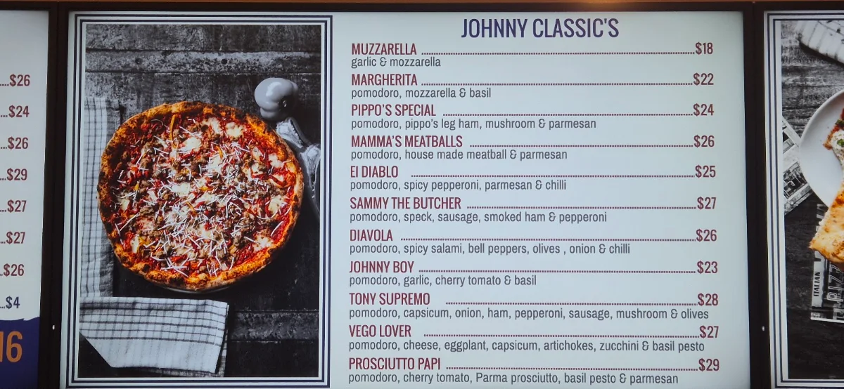 Menu, Johnny Gio's Pizza Chatswood