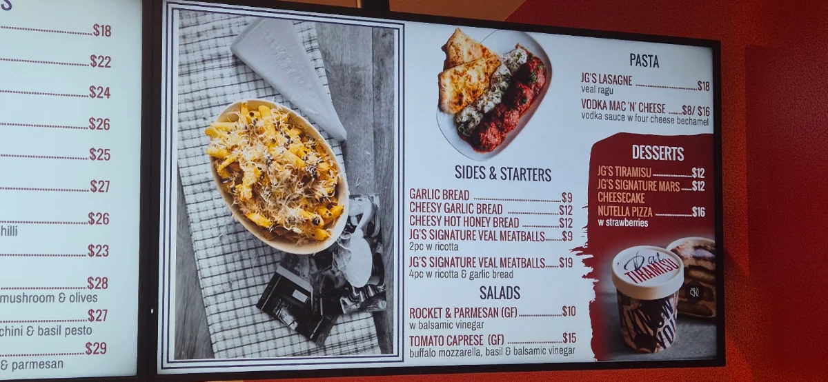 Menu, Johnny Gio's Pizza Chatswood