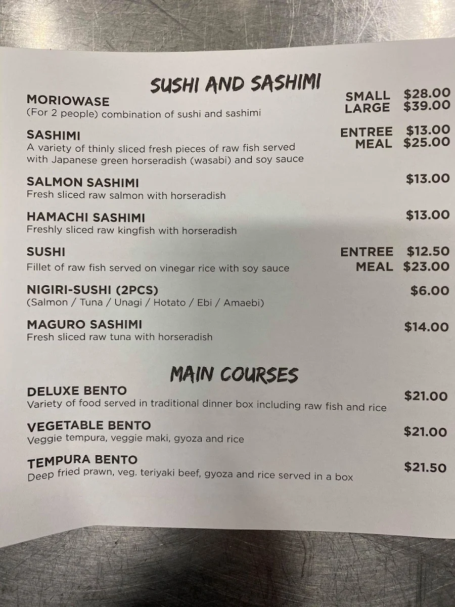 Menu, Japan Inn