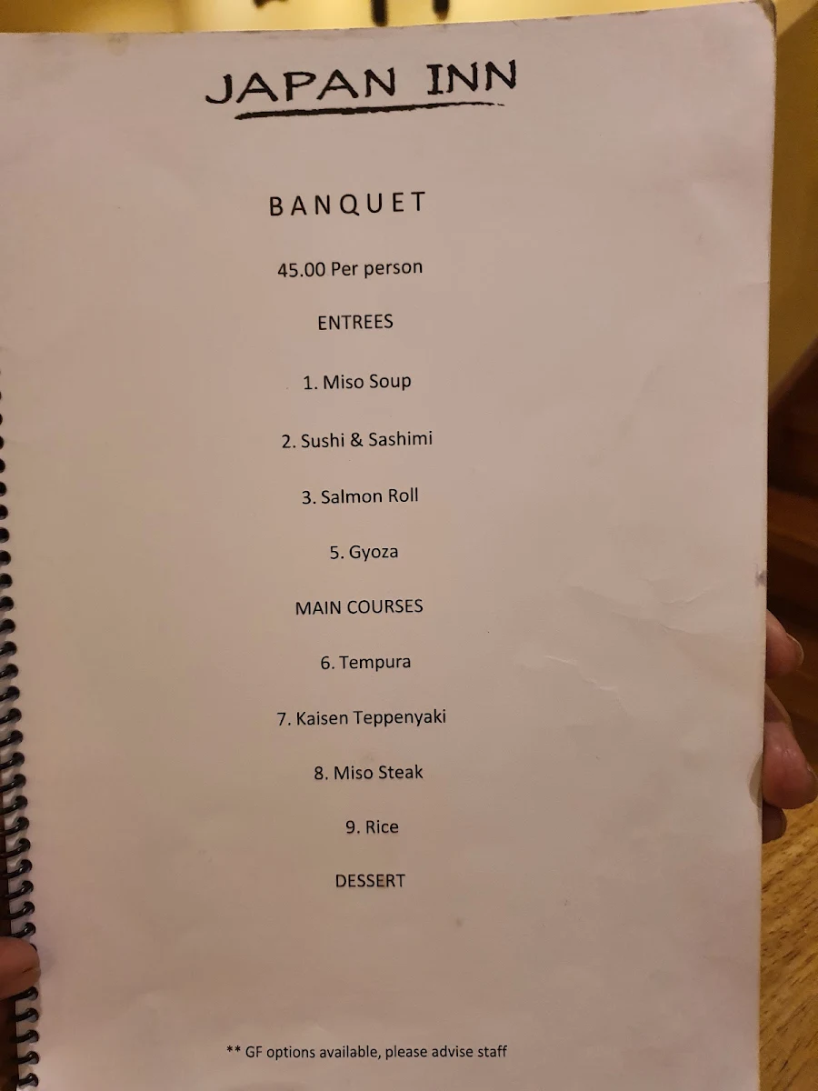 Menu, Japan Inn