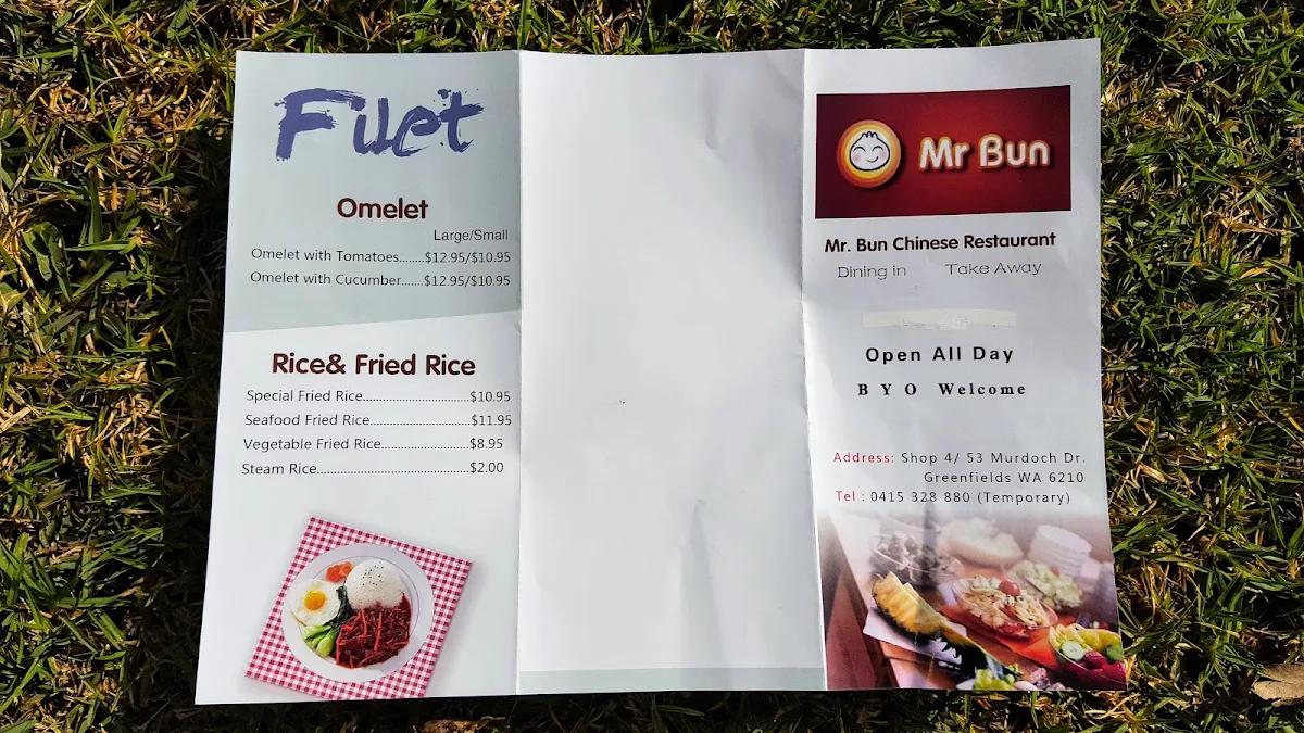 Menu, Mr Bun Chinese Restaurant