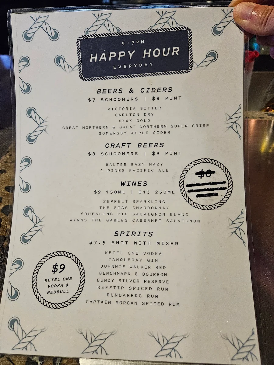 Menu, The Pier Bar