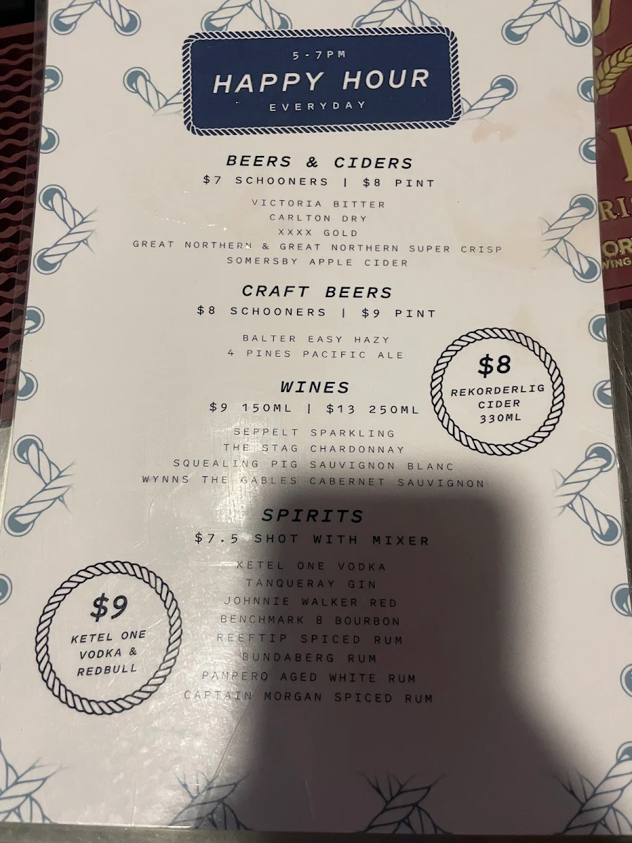Menu, The Pier Bar