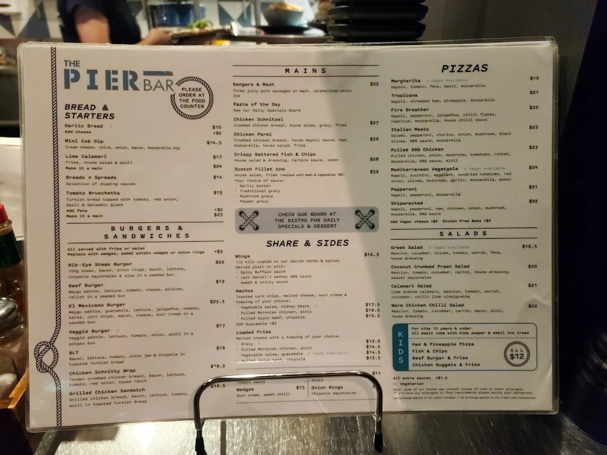 Menu, The Pier Bar